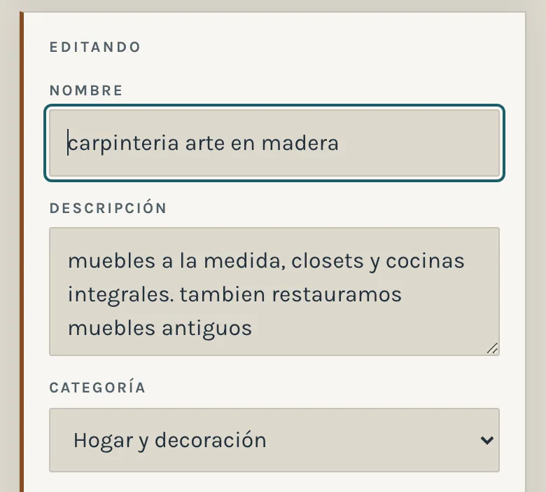 La ficha abierta para editar