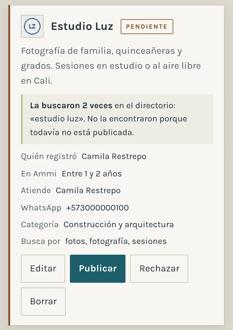 La ficha de Estudio Luz en Por revisar