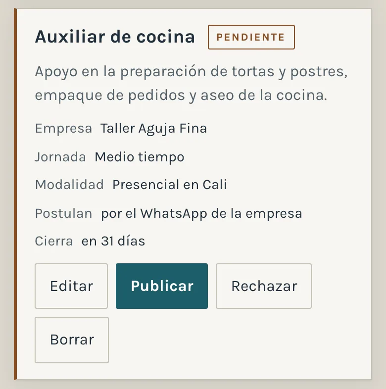 Una vacante esperando en Por revisar