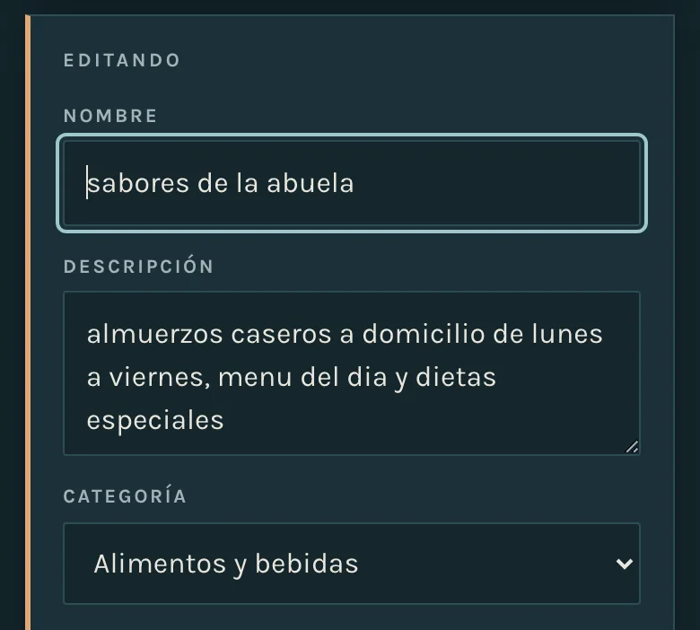 La ficha abierta para editar