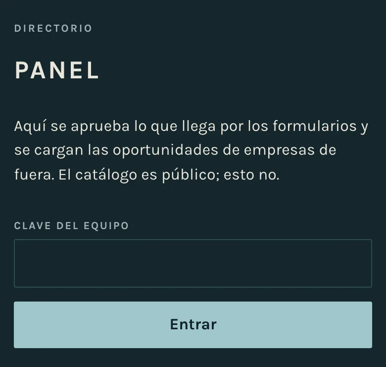 La pantalla de entrada del panel