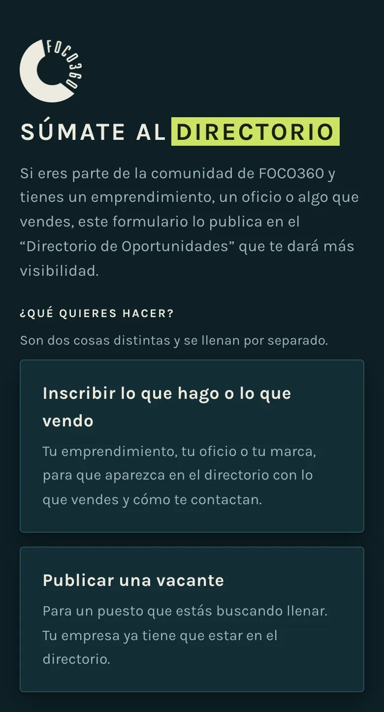 La entrada del formulario de inscripción