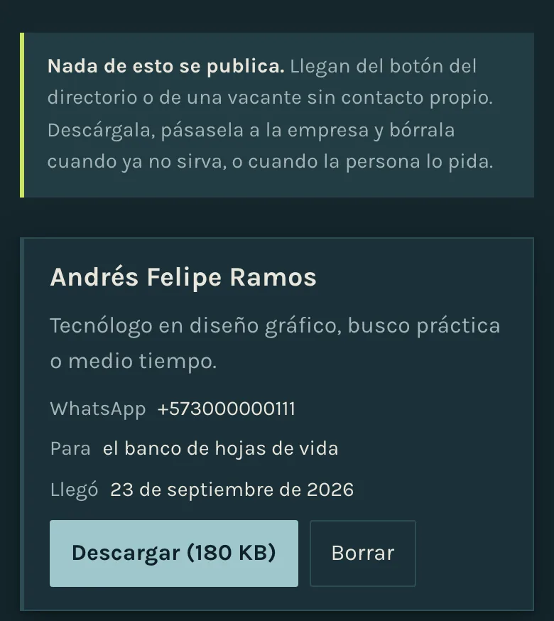Una hoja de vida en su pestaña